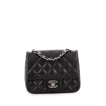 Chanel Square Classic Single Flap Bag Quilted Caviar Mini