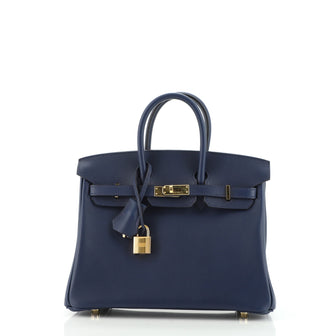 Hermes Birkin Handbag Blue Swift with Gold Hardware 25