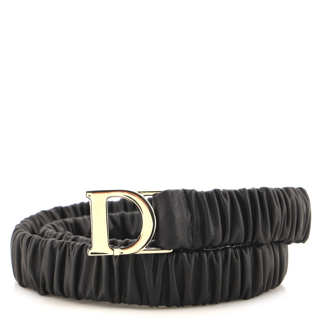Christian Dior 30 Montaigne Stretch Belt Pleated Leather Thin 80