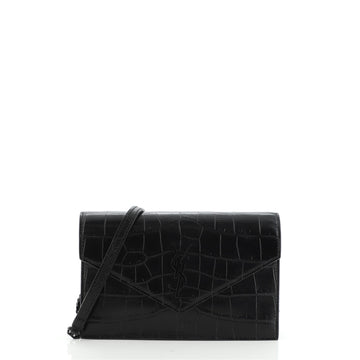Saint Laurent Classic Monogram Wallet on Chain Crocodile Embossed Leather Small