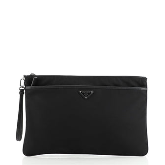 Prada Front Pocket Wristlet Clutch Tessuto with Saffiano Large