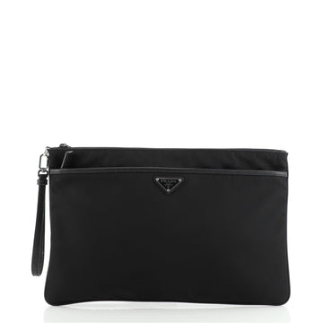Prada Front Pocket Wristlet Clutch Tessuto with Saffiano Large