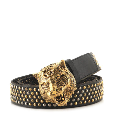 Gucci Feline Head Belt Studded Leather Wide