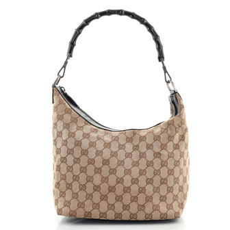 Gucci Vintage Bamboo Hobo GG Canvas Small