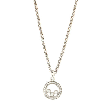 Chopard Happy 3 Diamonds Circle Pendant Necklace 18K White Gold and Floating Diamonds