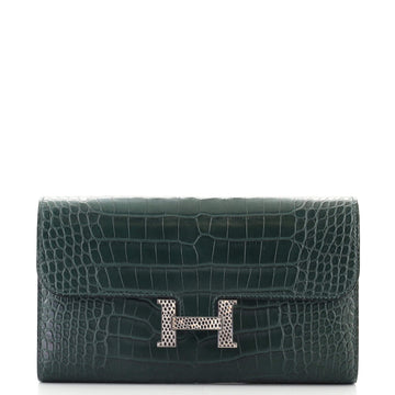 Hermes Constance Wallet Matte Alligator with Lizard Long