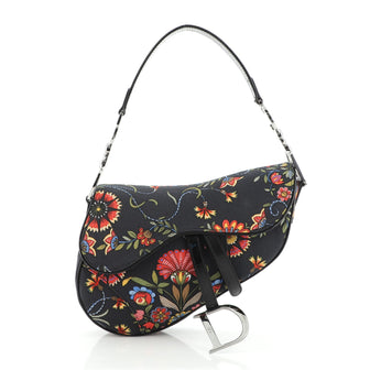 Christian Dior Vintage Saddle Bag Printed Canvas Medium