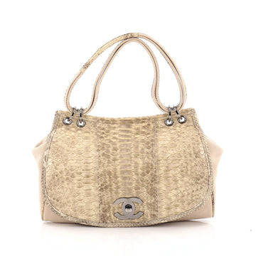 Chanel Flap Shoulder Bag Canvas and Python Medium