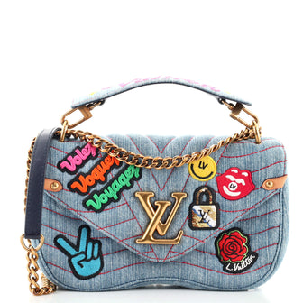Louis Vuitton New Wave Chain Bag Limited Edition Patches Quilted Denim MM  Blue 1277241