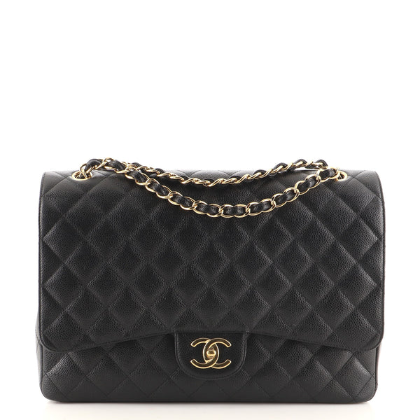 Chanel Maxi Classic Double Flap Bag in Black Quilted Caviar