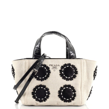 Prada Mistolino Basket Tote Canvas with Flower Applique
