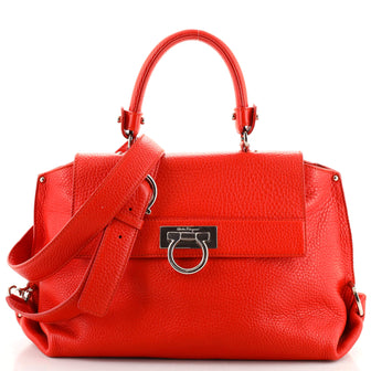 Salvatore Ferragamo Sofia Satchel Pebbled Leather Medium