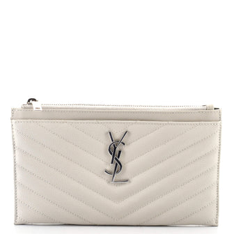 Saint Laurent Classic Monogram Zip Bill Pouch Matelasse Chevron Leather Medium