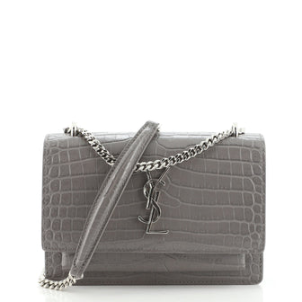 Saint Laurent Sunset Chain Wallet Crocodile Embossed Leather