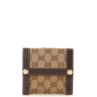 Gucci Nailhead French Flap Wallet GG Canvas with Studded Leather Compact