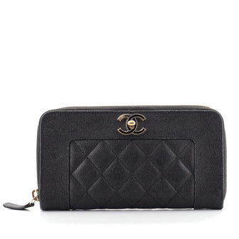 Chanel Mademoiselle Vintage Zip Around Wallet Quilted Caviar Long