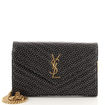 Saint Laurent Classic Monogram Wallet on Chain Printed Matelasse Chevron Leather Medium