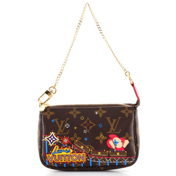 Louis Vuitton Pochette Accessoires Limited Edition Vivienne Xmas Monogram Canvas Mini