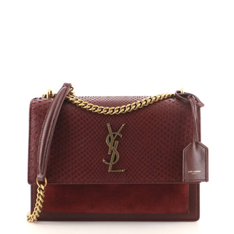 Saint Laurent Sunset Crossbody Bag Python with Leather and Suede Medium