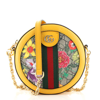 Gucci Ophidia Round Shoulder Bag Flora GG Coated Canvas Mini