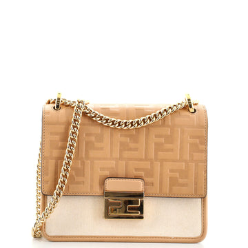 Fendi Kan U Shoulder Bag Zucca Embossed Leather and Canvas Small