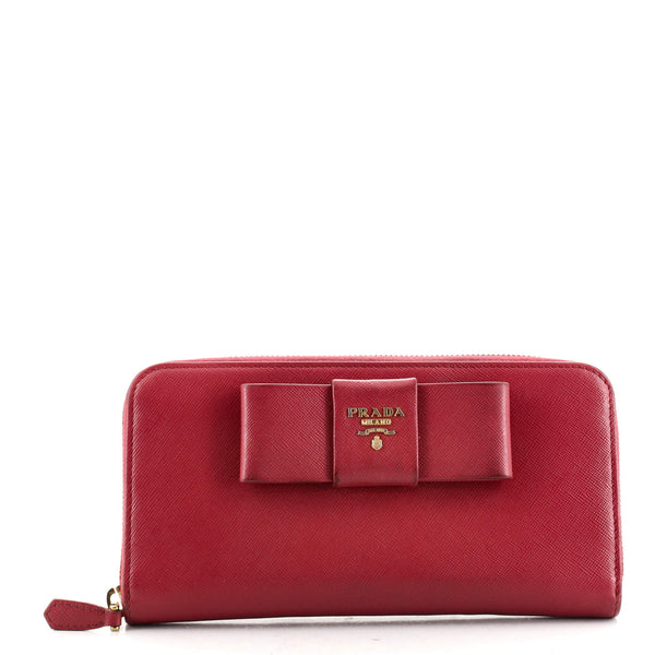 Prada Pink Saffiano Leather Bow Tie Wallet (12n)