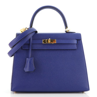 Hermes Kelly Handbag Blue Epsom with Gold Hardware 25