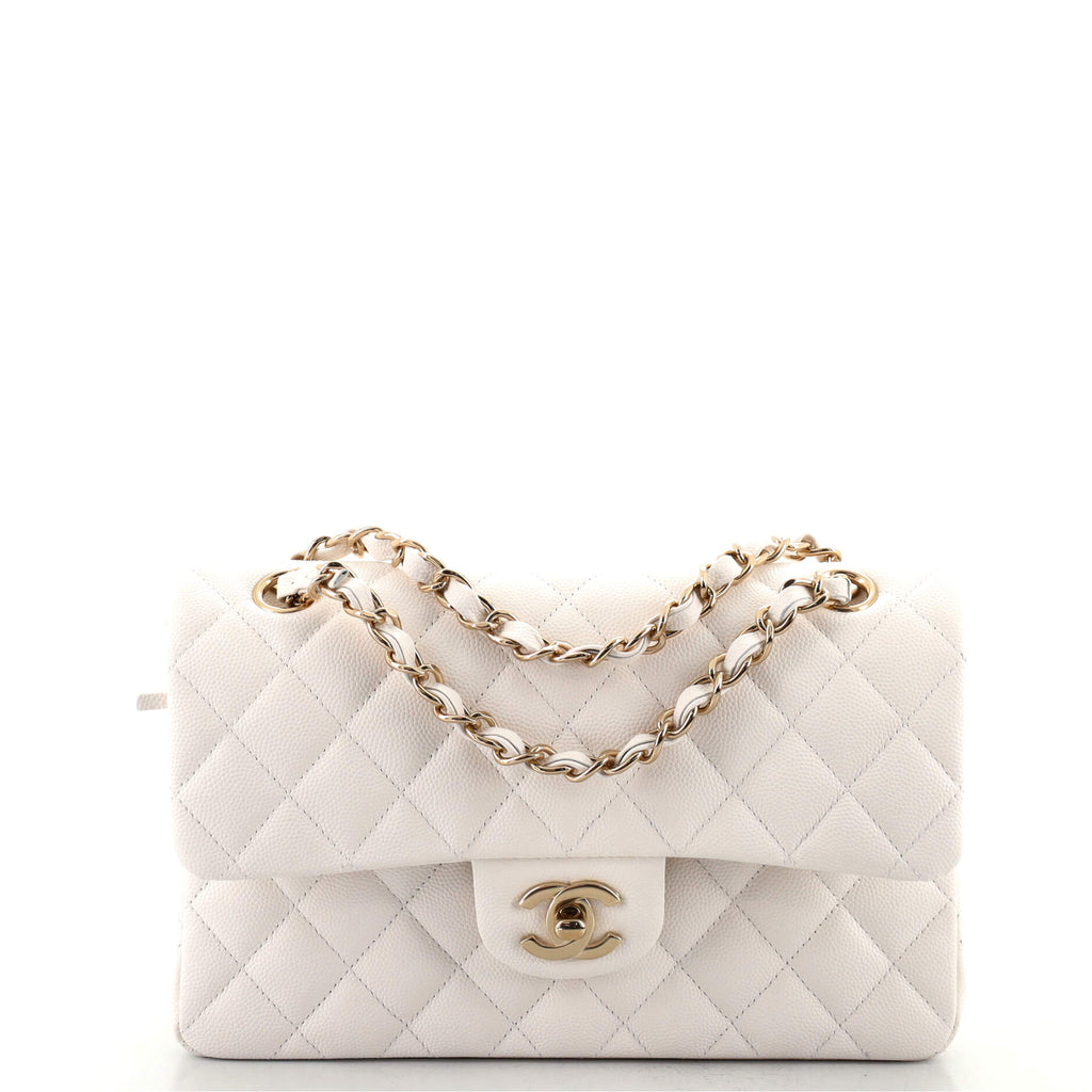 Chanel Classic Double Flap Bag Quilted Caviar Small White 1410582