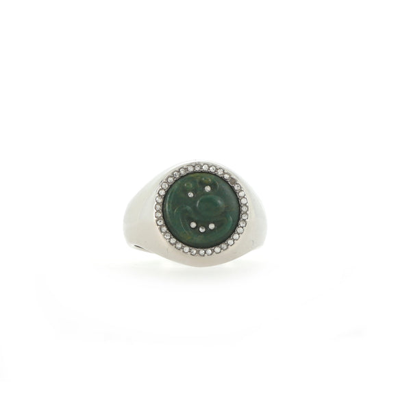Christian Dior Kenny Scharf Signet Ring Metal with Jade and