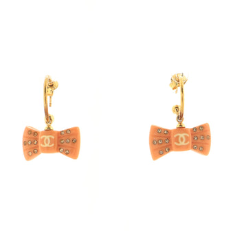 Chanel CC Bow Drop Hoop Earrings Metal and Resin with Crystals