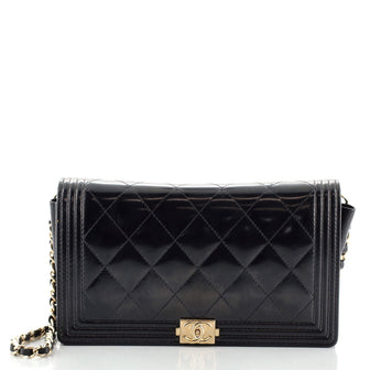 Chanel Boy Wallet on Short Chain Quilted Patent
