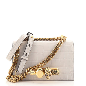 Alexander McQueen Jewelled Flap Satchel Crocodile Embossed Leather Small