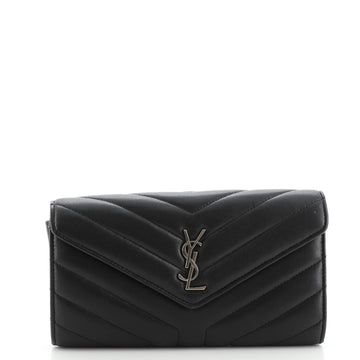Saint Laurent Classic Monogram Flap Wallet Matelasse Chevron Leather Large