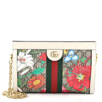 Gucci Ophidia Chain Shoulder Bag Flora GG Coated Canvas Small