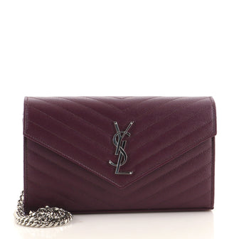 Saint Laurent Classic Monogram Wallet on Chain Matelasse Chevron Leather Medium