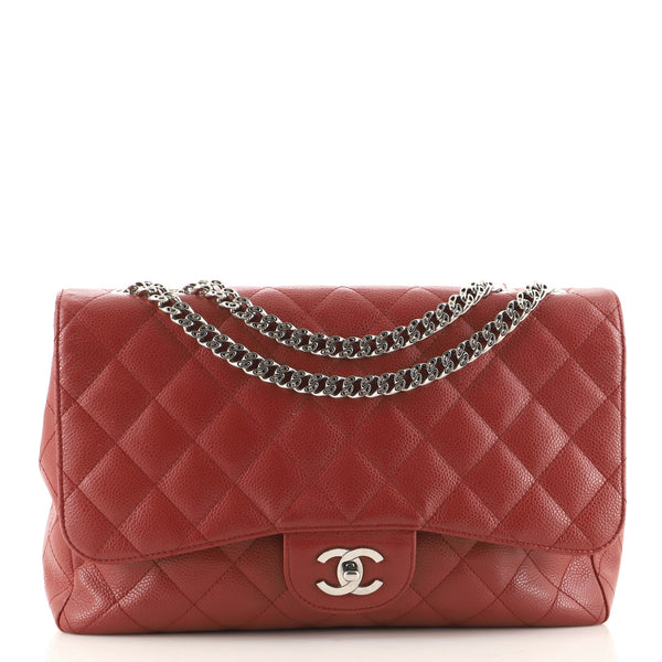 Chanel Caviar Leather Bijoux Chain Jumbo Single Flap Bag