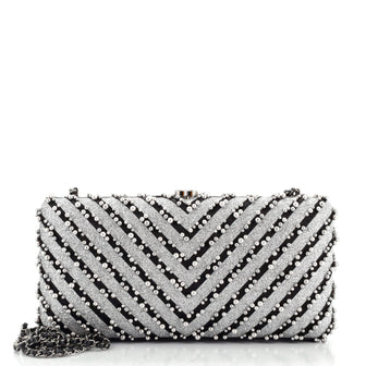 Chanel CC Frame Evening Clutch Mixed Fibers with Faux Pearls