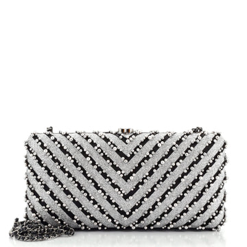 Chanel CC Frame Evening Clutch Mixed Fibers with Faux Pearls