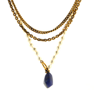 Christian Dior J'Adior Stone Pendant Multi-Strand Necklace Metal with Faux Pearls