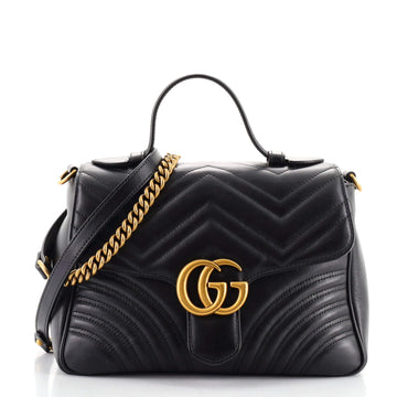 Gucci GG Marmont Top Handle Flap Bag Matelasse Leather Small