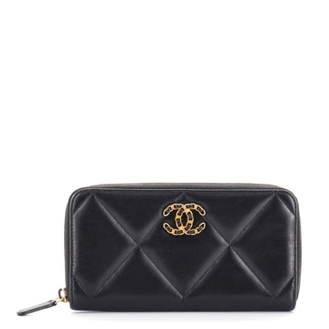 Chanel 19 Zip Around Wallet Quilted Lambskin Long