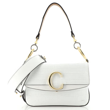 Chloe C Double Carry Bag Crocodile Embossed Leather Small