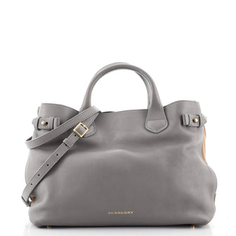 Burberry Banner Tote Leather and House Check Canvas Medium