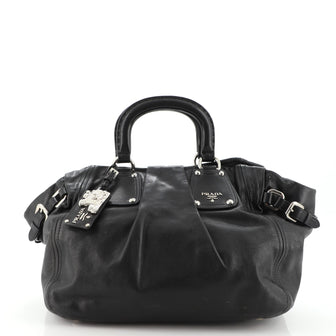 Prada Belted Pleated Convertible Tote Soft Calf Large