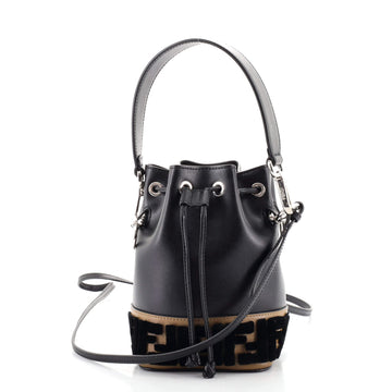 Fendi Mon Tresor Bucket Bag Leather with Logo Shearling Mini