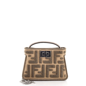 Fendi Chain Peekaboo Charm Bag Zucca Embroidered Canvas Nano