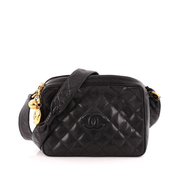 Chanel Vintage Diamond CC Camera Shoulder Bag Quilted Caviar Medium