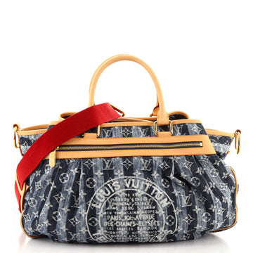 Louis Vuitton Porte Epaule Raye Handbag Striped Monogram Denim GM