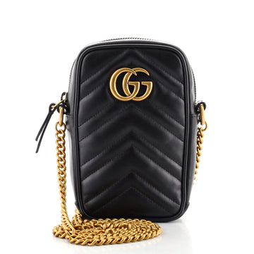 Gucci GG Marmont Vertical Phone Crossbody Bag Matelasse Leather Mini