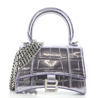 Balenciaga Hourglass Top Handle Bag Crocodile Embossed Leather Mini